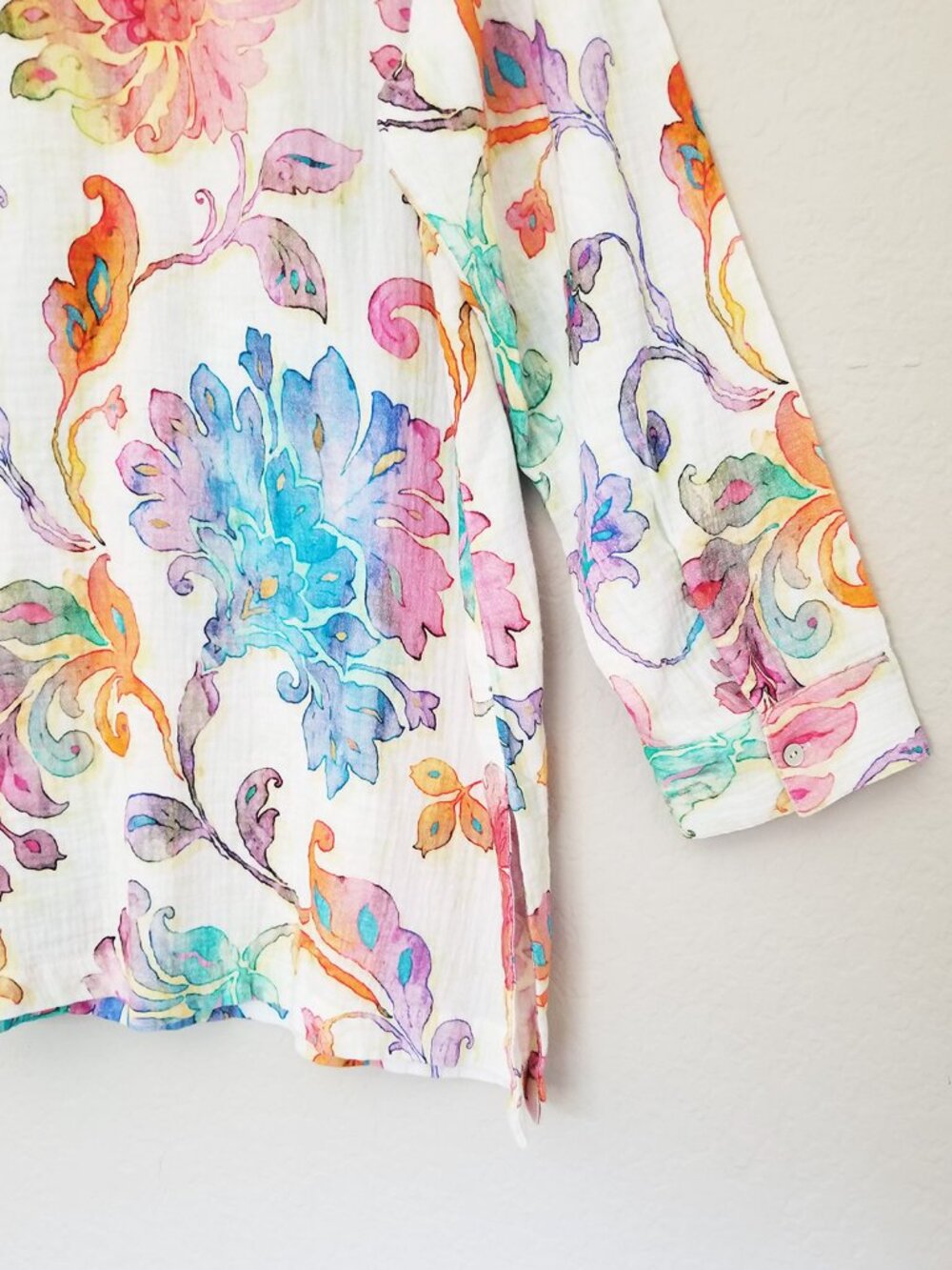 NEW Soft Surroundings Escambia Gauze Tunic Shirt 1X Multi Painterly Floral $110 - Picture 8 of 16